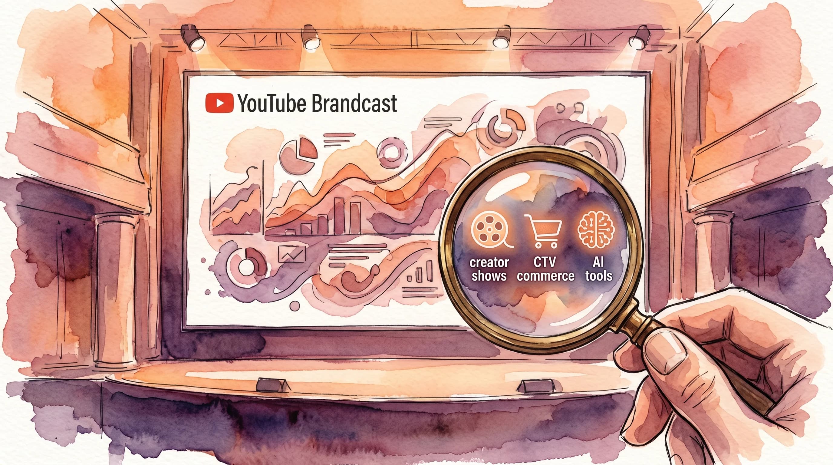A stage setup with YouTube branding and creator-focused visual elements representing Brandcast 2026 announcements
